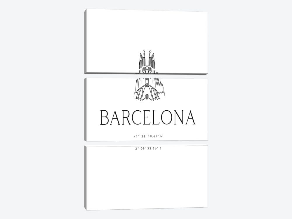 Barcelona Coordinates With Sagrada Familia Sketch by blursbyai 3-piece Canvas Print