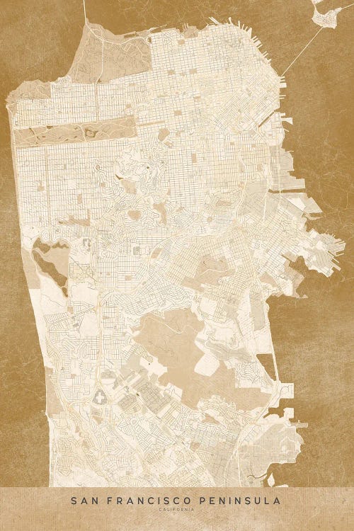 Vintage Sepia San Francisco Map