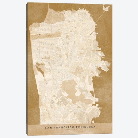 Vintage Sepia San Francisco Map Canvas Print #RLZ118} by blursbyai Canvas Art Print