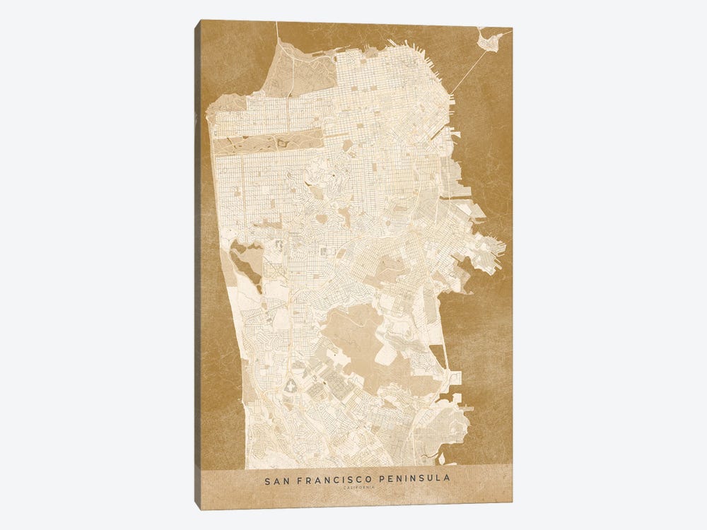 Vintage Sepia San Francisco Map by blursbyai 1-piece Canvas Art
