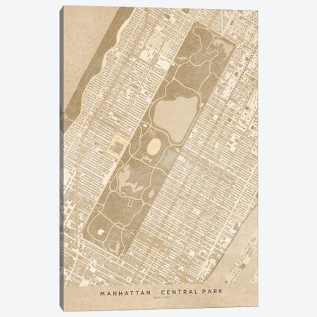 Vintage Sepia New York Central Park Map Canvas Print #RLZ119} by blursbyai Art Print