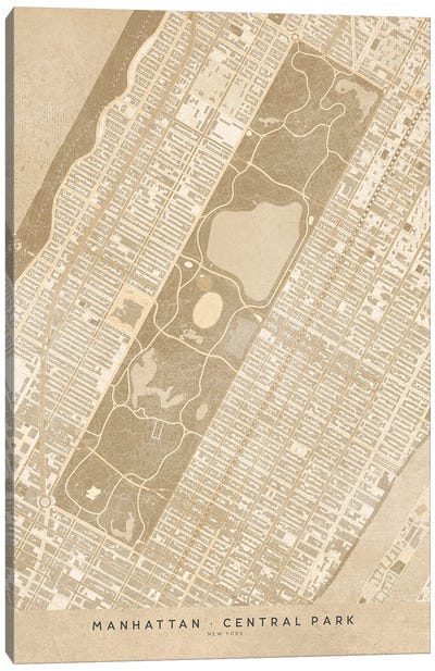 Vintage Sepia New York Central Park Map Canvas Art Print - Tan Art