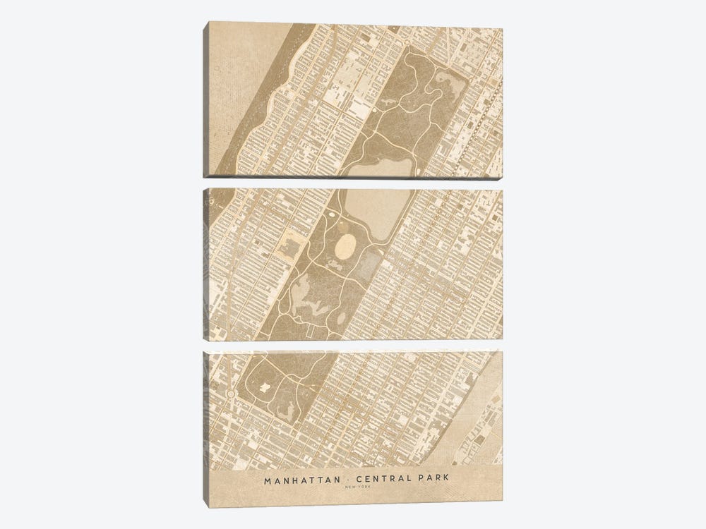 Vintage Sepia New York Central Park Map by blursbyai 3-piece Art Print