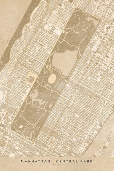 City Parks: Vintage Sepia New York Central Park Map by blursbyai