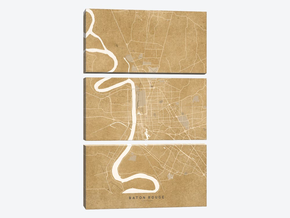 Vintage Sepia Baton Rouge Map by blursbyai 3-piece Canvas Print