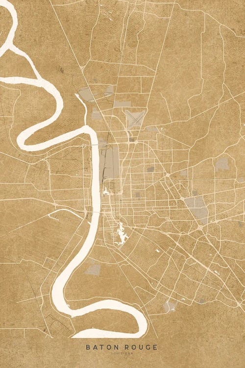 Vintage Sepia Baton Rouge Map by blursbyai wall art