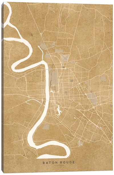 Vintage Sepia Baton Rouge Map Canvas Art Print - blursbyai