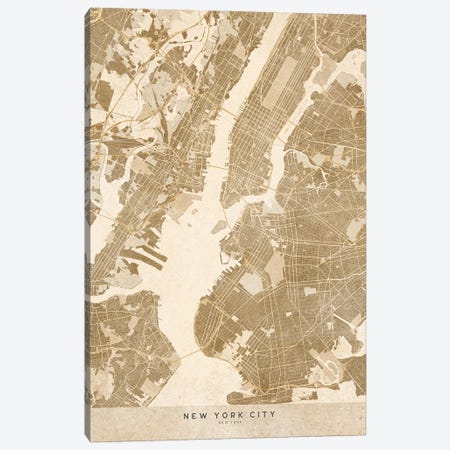 Vintage Sepia New York City Map Canvas Print #RLZ121} by blursbyai Canvas Art