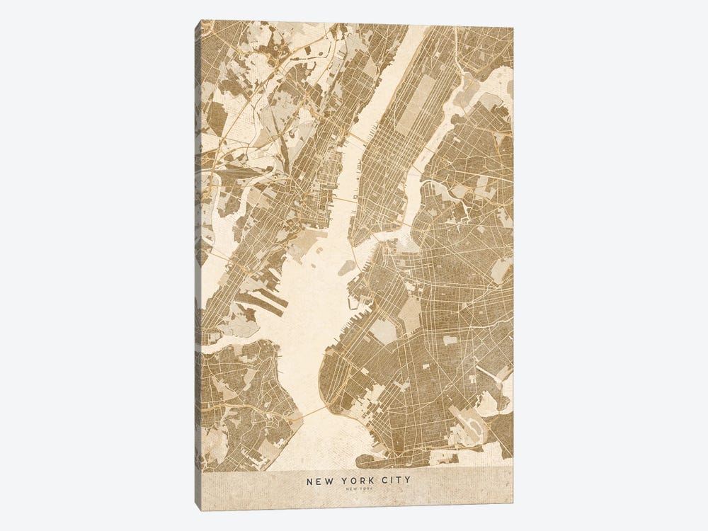 Vintage Sepia New York City Map by blursbyai 1-piece Canvas Art