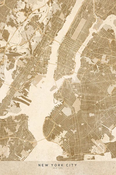 New York City Maps: Vintage Sepia New York City Map by blursbyai