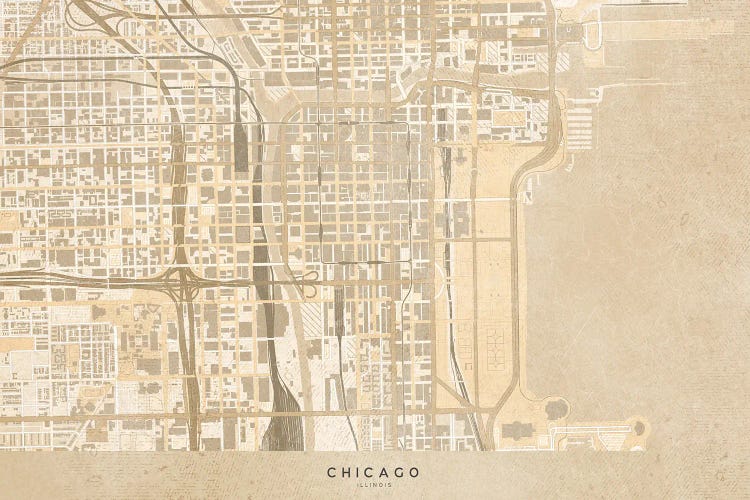 Vintage Sepia Map Chicago Downtown by blursbyai wall art