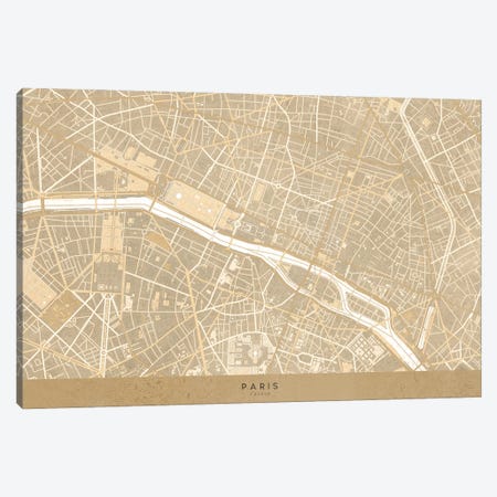Vintage Sepia Map Of Paris Canvas Print #RLZ123} by blursbyai Canvas Wall Art