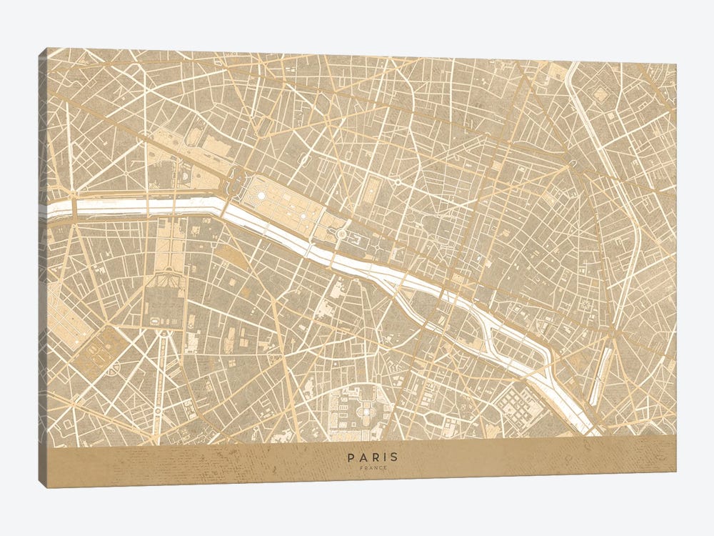 Vintage Sepia Map Of Paris by blursbyai 1-piece Canvas Art