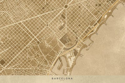 Vintage Sepia Map Of Barcelona Downtown by blursbyai multi panel art