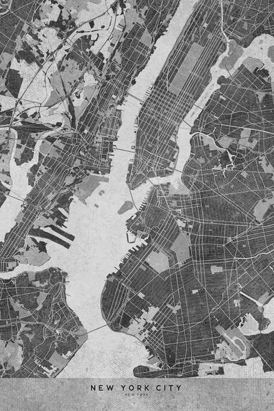 Vintage Grayscale Map Of New York City by blursbyai art print