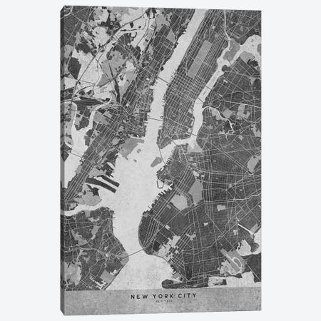 Vintage Grayscale Map Of New York City Canvas Print #RLZ125} by blursbyai Canvas Art Print