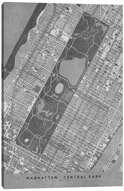 Vintage Grayscale Map Of New York Central Park Canvas Art Print - Central Park
