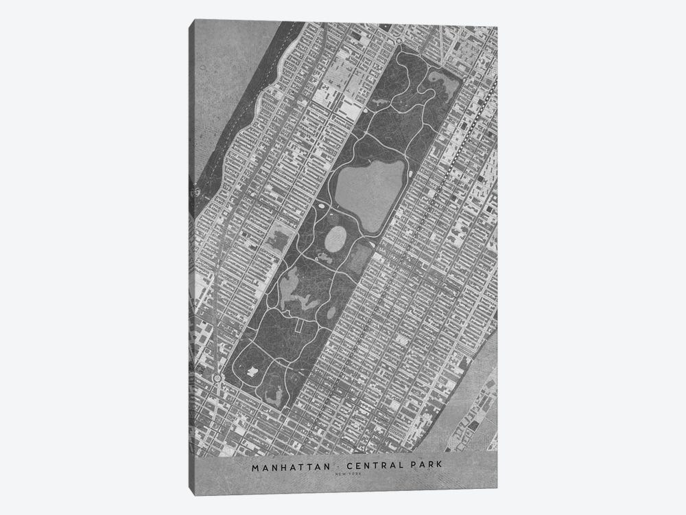 Vintage Grayscale Map Of New York Central Park by blursbyai 1-piece Art Print