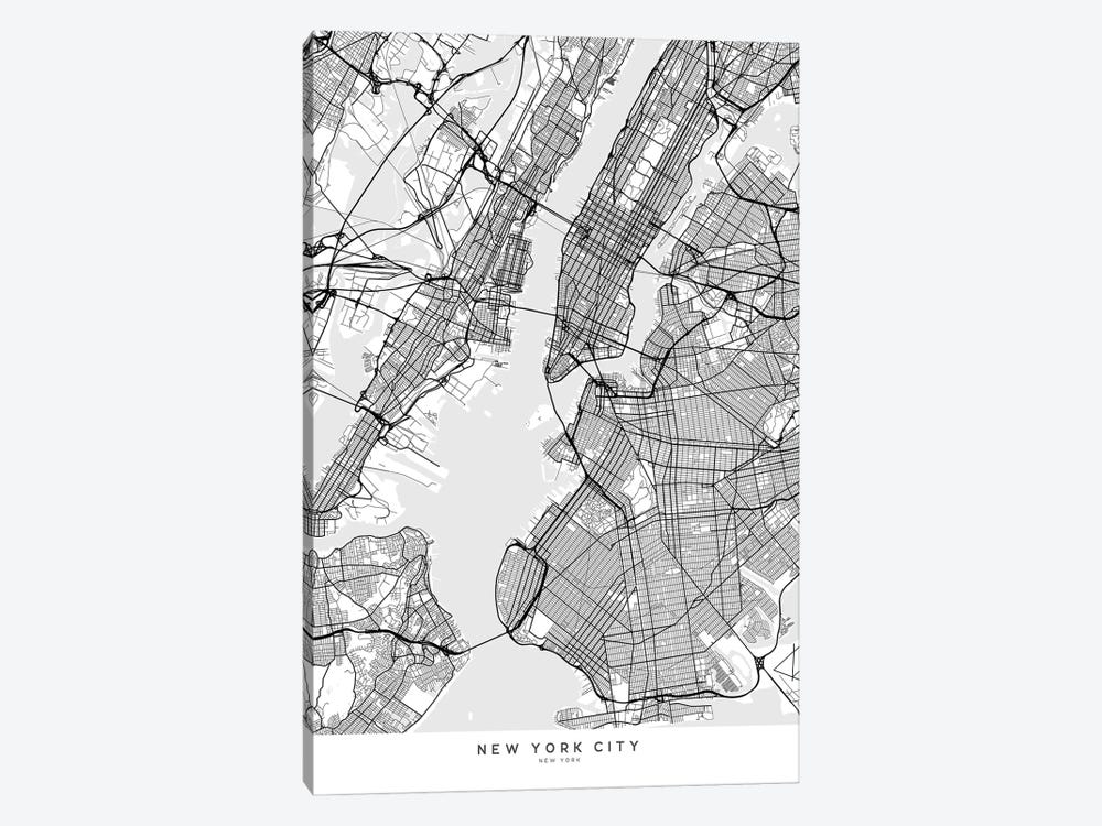 Scandinavian Style Map Of New York City by blursbyai 1-piece Canvas Wall Art