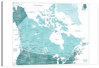 Map Of Canada In Teal Canvas Art Print - blursbyai