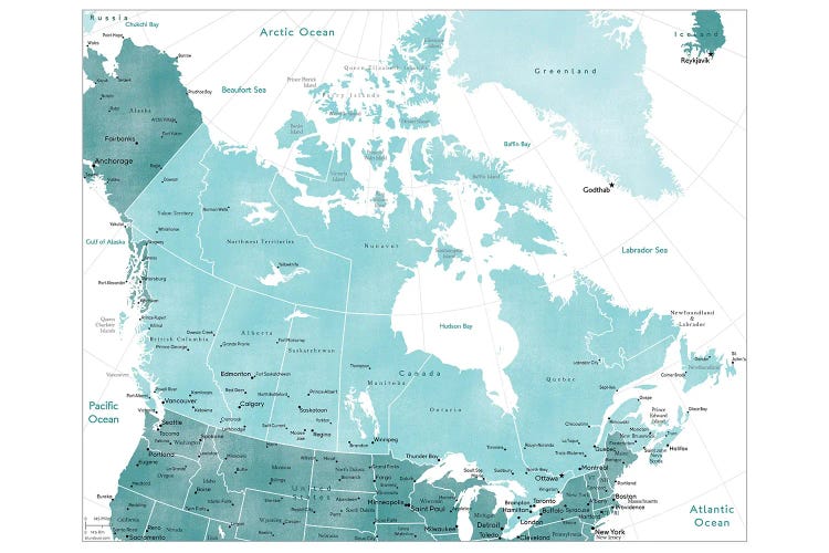 Map Of Canada In Teal