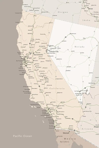 blursbyai: Brown Map Of California With Cities by blursbyai