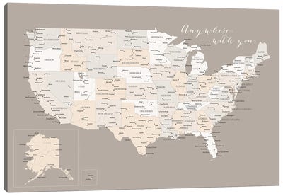 Map Of The Usa Anywhere With You Canvas Art Print - blursbyai
