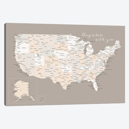 Map Of The Usa Anywhere With You Canvas Print #RLZ147} by blursbyai Art Print