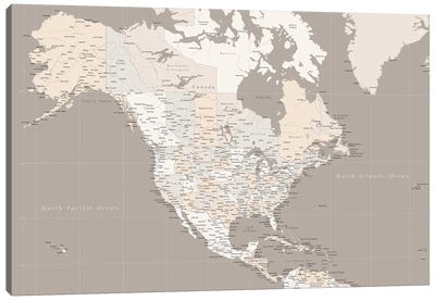Map Of North America In Brown Canvas Art Print - blursbyai
