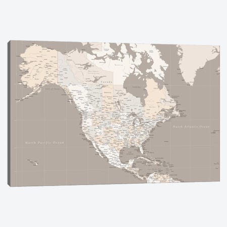Map Of North America In Brown Canvas Print #RLZ149} by blursbyai Canvas Art