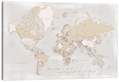 Rustic Detailed World Map The World Is A Book Canvas Art Print - Large Map Art