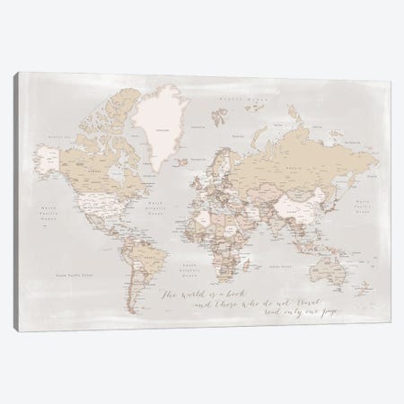 Rustic Detailed World Map The World Is A Book Canvas Print #RLZ155} by blursbyai Canvas Wall Art