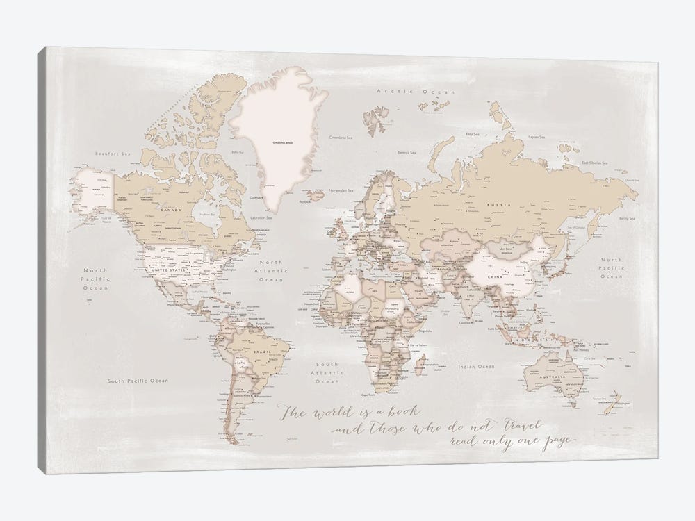 Rustic Detailed World Map The World Is A Book by blursbyai 1-piece Canvas Art Print