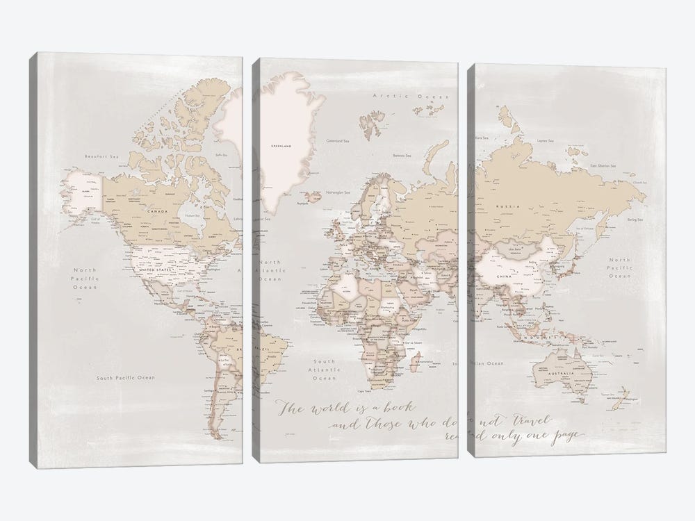 Rustic Detailed World Map The World Is A Book by blursbyai 3-piece Art Print