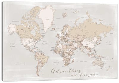 Rustic Detailed World Map Lucille, Adventures Are Forever Canvas Art Print - World Map Art