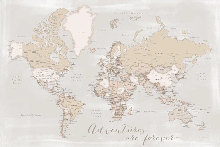 Rustic Detailed World Map Lucille, Adventures Are Forever