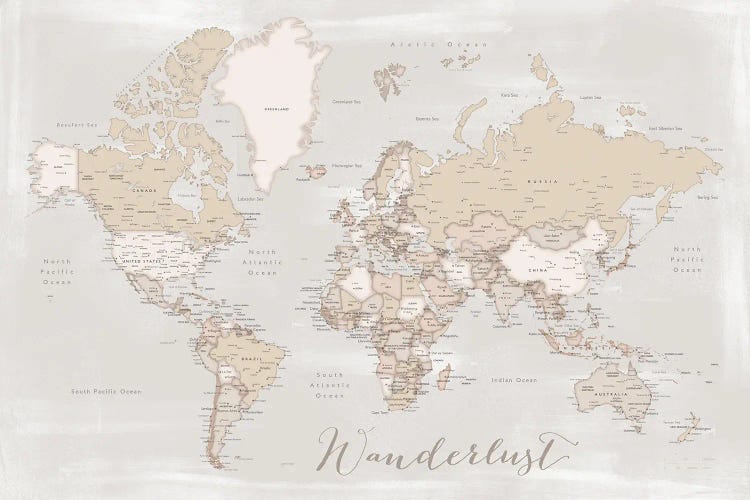 Rustic Detailed World Map Lucille, Wanderlust