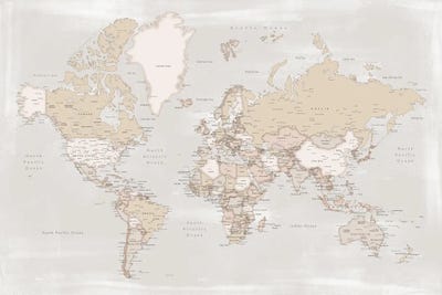 Rustic Distressed Detailed World Map With Cities, Lucille by blursbyai acrylic art print