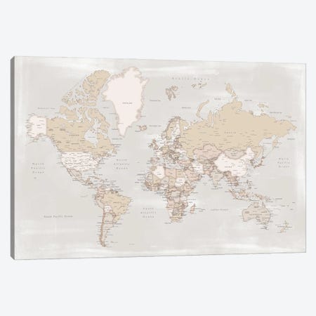 Rustic Distressed Detailed World Map With Cities, Lucille Canvas Print #RLZ158} by blursbyai Canvas Art Print