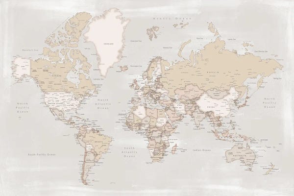 Globes: Rustic Distressed Detailed World Map With Cities, Lucille by blursbyai