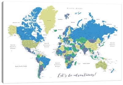 Let's Be Adventurers Detailed World Map Canvas Art Print - World Map Art