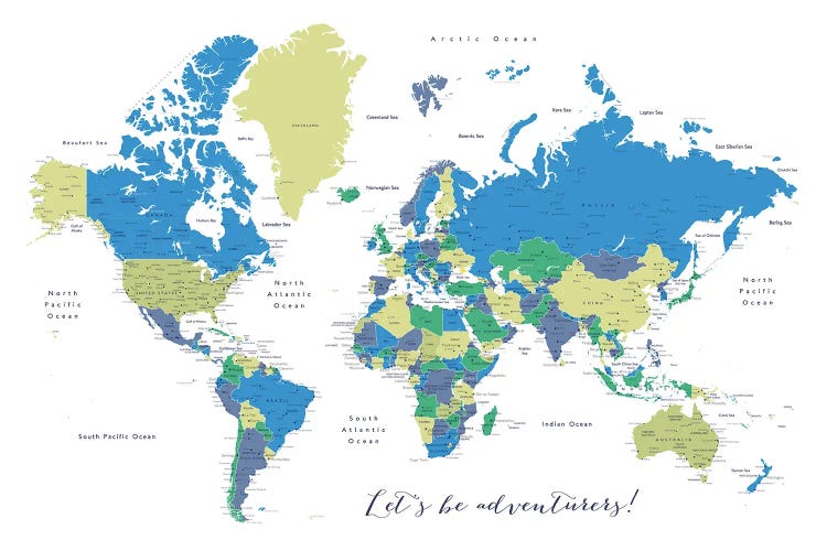 Let's Be Adventurers Detailed World Map by blursbyai wall art