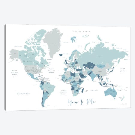 You And Me World Map With Countries And States Canvas Print #RLZ162} by blursbyai Canvas Artwork