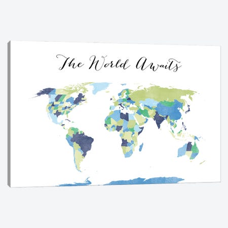 The World Awaits World Map Canvas Print #RLZ182} by blursbyai Canvas Art
