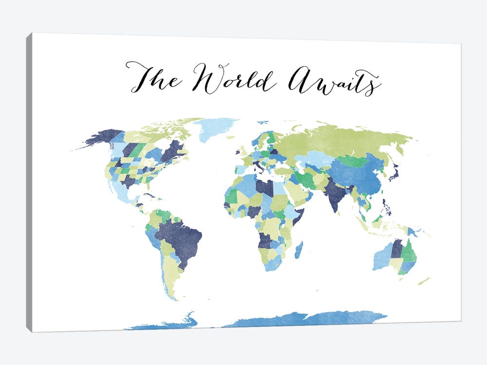 The World Awaits World Map by blursbyai 1-piece Canvas Print