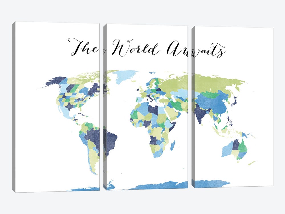 The World Awaits World Map by blursbyai 3-piece Art Print