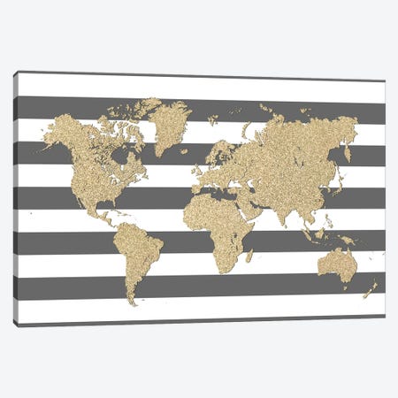 Glitter And Stripes World Map Canvas Print #RLZ184} by blursbyai Art Print