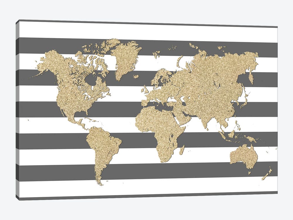 Glitter And Stripes World Map by blursbyai 1-piece Art Print