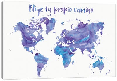 Inspirational Purple World Map In Spanish, Elige Tu Propio Camino Canvas Art Print - World Map Art