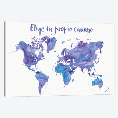Inspirational Purple World Map In Spanish, Elige Tu Propio Camino Canvas Print #RLZ185} by blursbyai Canvas Print